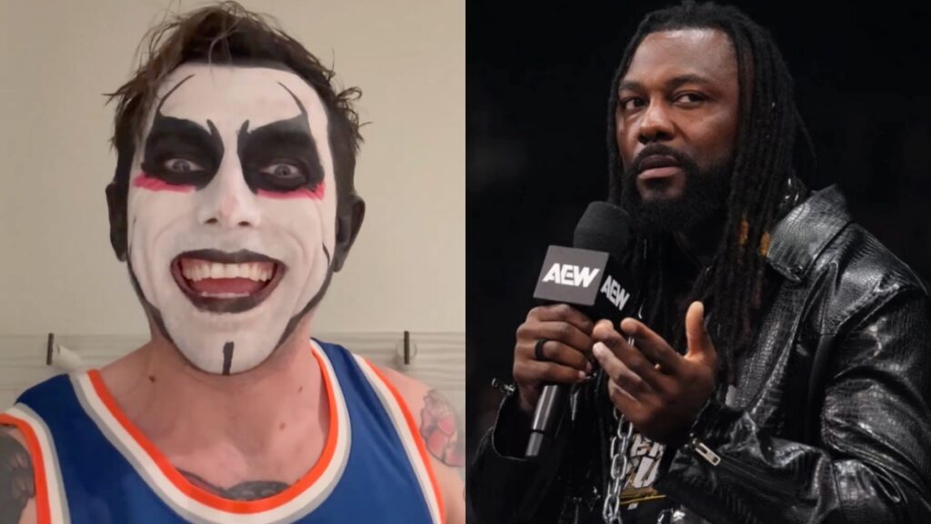 Danhausen in New York Knicks jersey next to AEW's Swerve Strickland