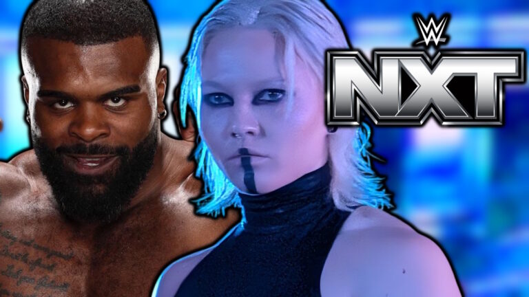 WWE NXT logo next to Elijah Holyfield and Jessica Bogdanov as The Unknown