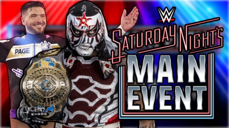 WWE Saturday Night's Main Event logo with Penta and Ethan Page