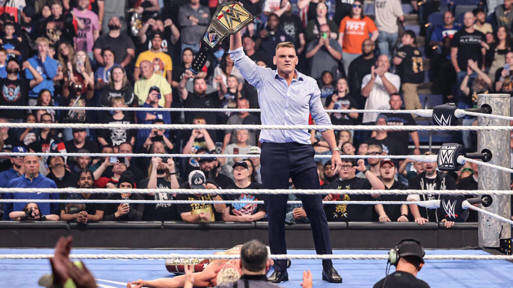GUNTHER standing over Cody Rhodes on WWE SmackDown