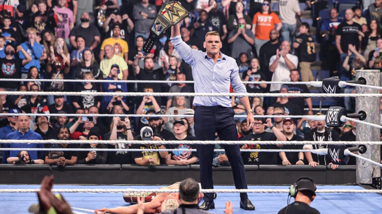 GUNTHER standing over Cody Rhodes on WWE SmackDown