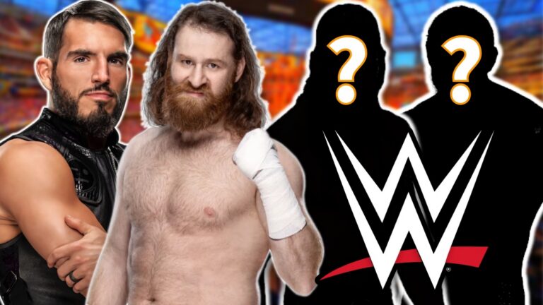 WWE logo with Sami Zayn and Johnny Gargano