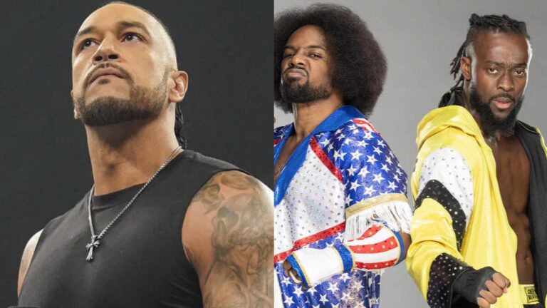 WWE star Damian Priest next to Kofi Kingston and Xavier Woods