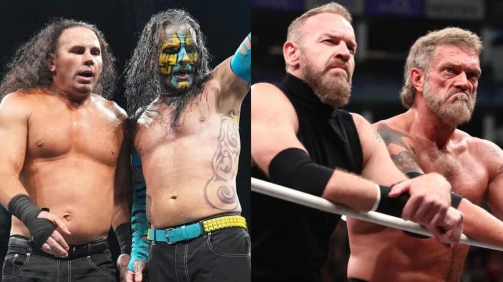 TNA Wrestling's Matt Hardy and Jeff Hardy next to AEW's Christian Cage and Adam Copeland