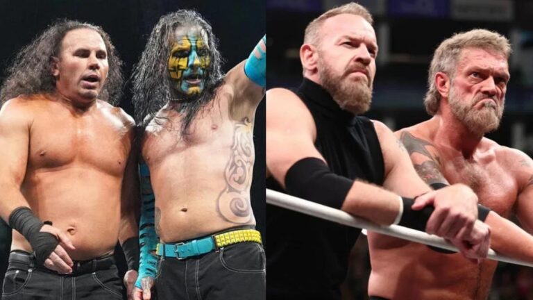 TNA Wrestling's Matt Hardy and Jeff Hardy next to AEW's Christian Cage and Adam Copeland