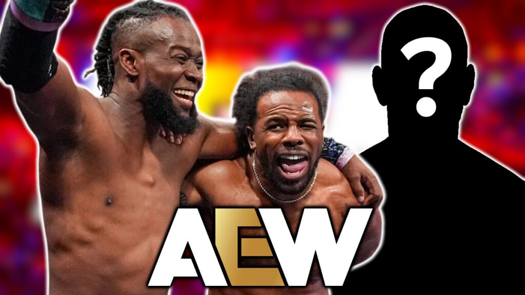 AEW logo and former WWE stars the New Day