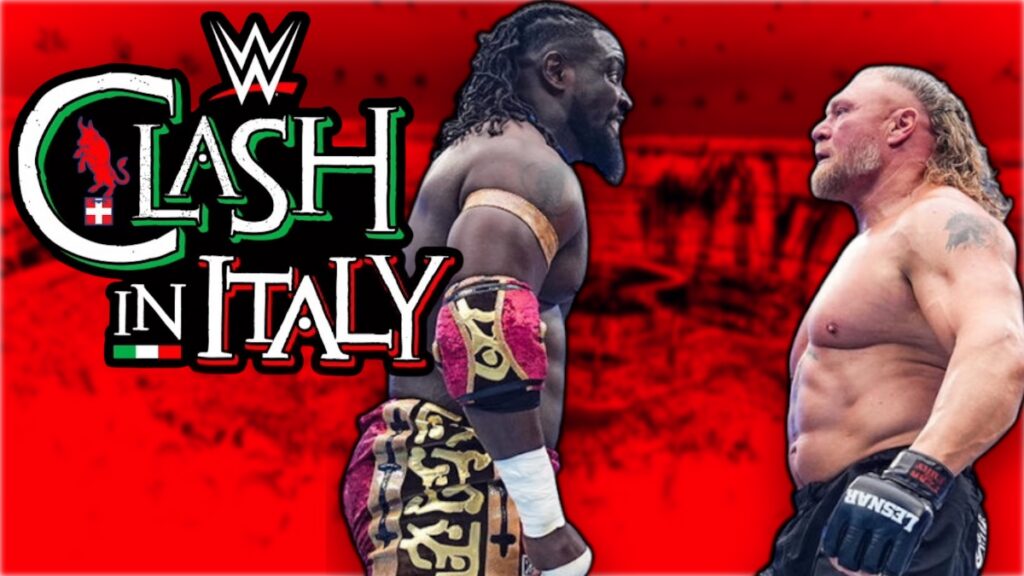 WWE Clash in Italy logo with Brock Lesnar and Oba Femi