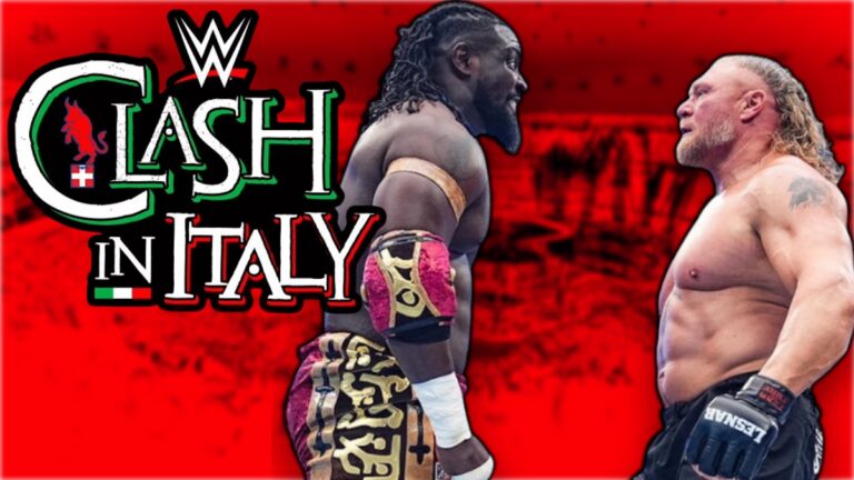 WWE Clash in Italy logo with Brock Lesnar and Oba Femi