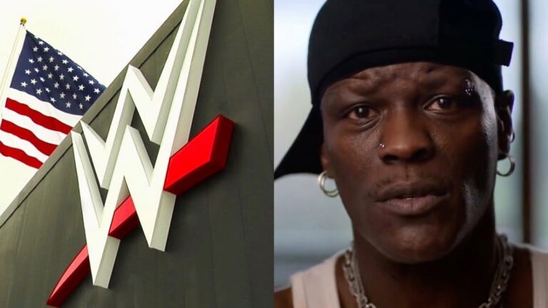 R-Truth and WWE HQ logo
