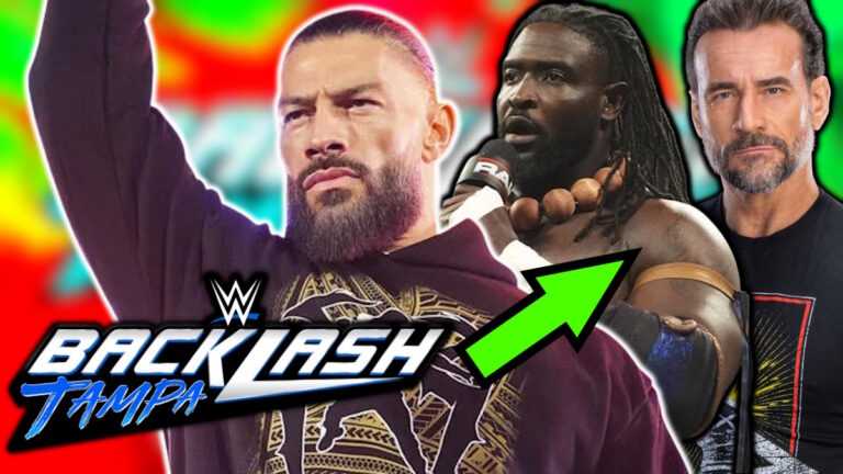 WWE Backlash logo, Roman Reigns, Oba Femi and CM Punk