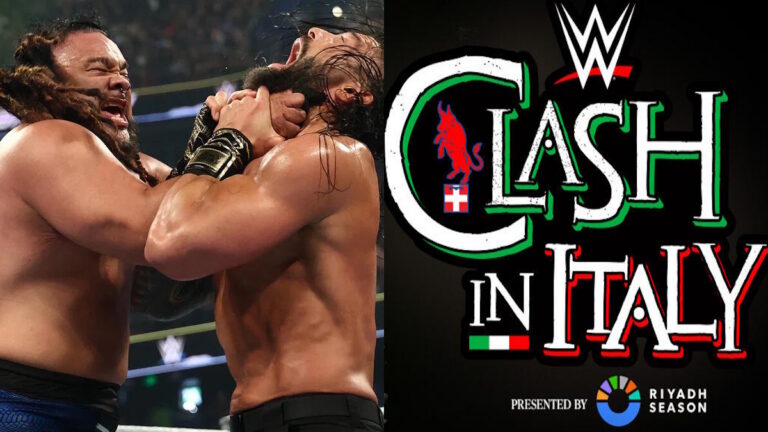 Roman Reigns, Jacob Fatu and WWE Clash In Italy logo