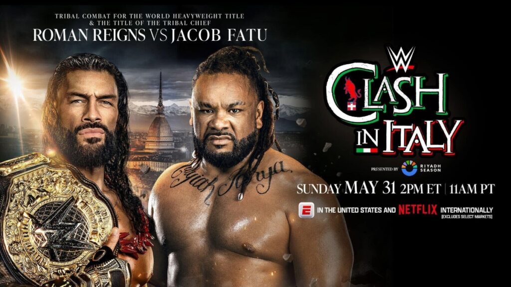 WWE Clash in Italy poster for Roman Reigns vs. Jacob Fatu