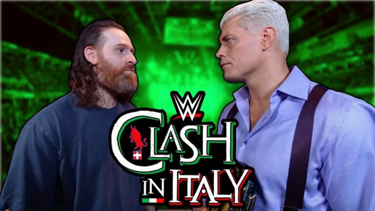 WWE Clash in Italy logo with Sami Zayn and Cody Rhodes