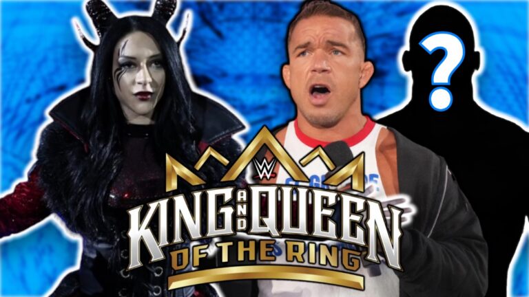 WWE King & Queen of the Ring logo with Stephanie Vaquer and Chad Gable