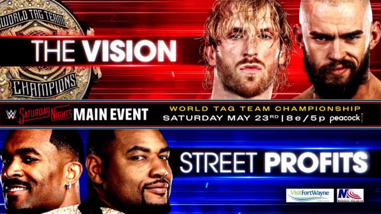WWE Saturday Night's Main Event graphic for The Vision vs The Street Profits