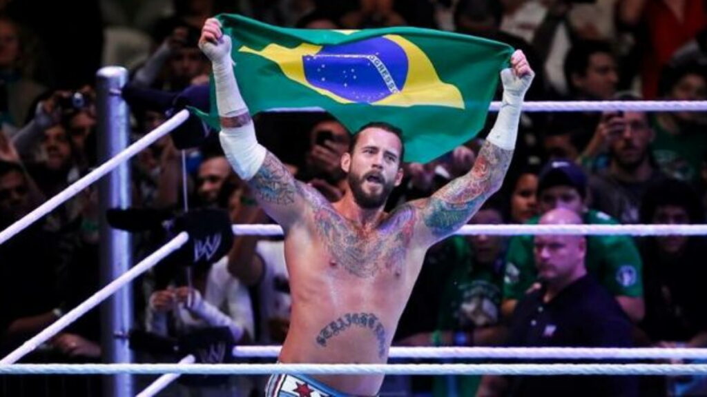 CM Punk holding the Brazilian flag at a WWE live event