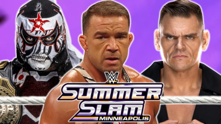 WWE SummerSlam logo with Chad Gable, Gunther and Penta
