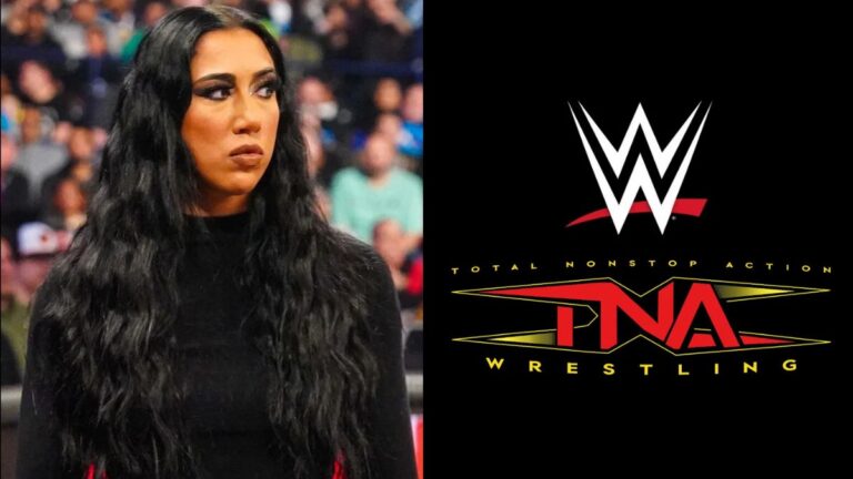 Indi Hartwell next to the WWE & TNA Wrestling logos