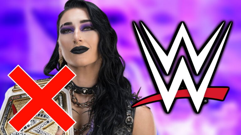 Rhea Ripley next to the WWE logo