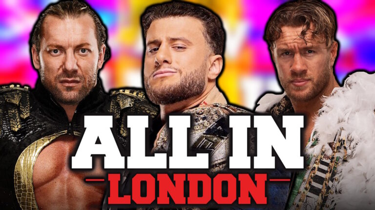 AEW All In London logo, MJF, Kenny Omega and Will Ospreay
