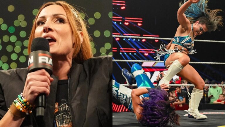 Becky Lynch alongside Lyra Valkyria attacking Bayley on the June 22 WWE Raw