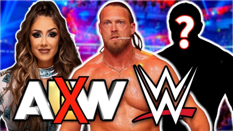 AEW and WWE logos with Britt Baker and Big Bill