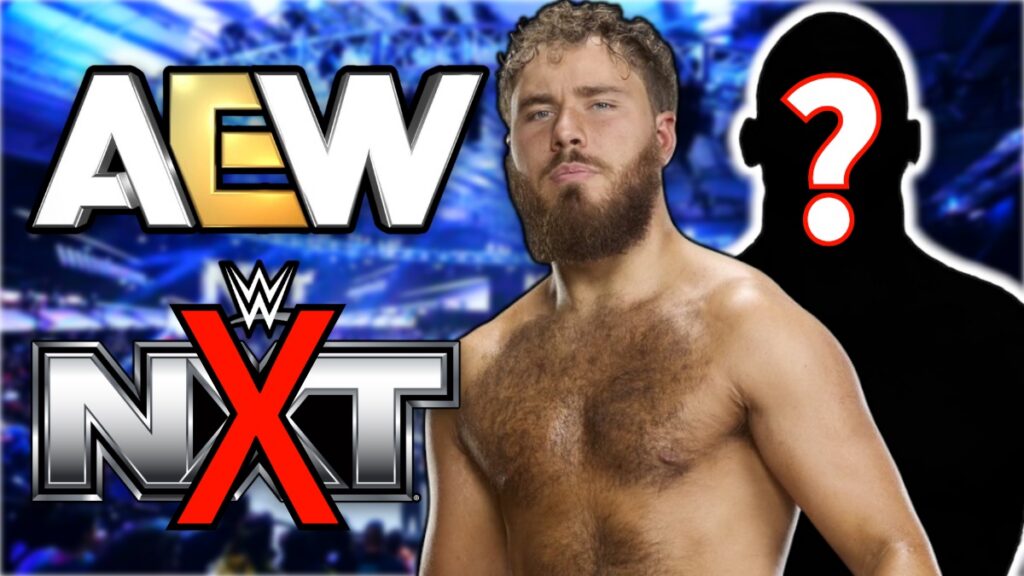 AEW and WWE NXT logos with Brooks Jensen