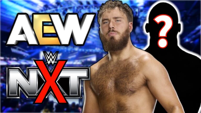 AEW and WWE NXT logos with Brooks Jensen