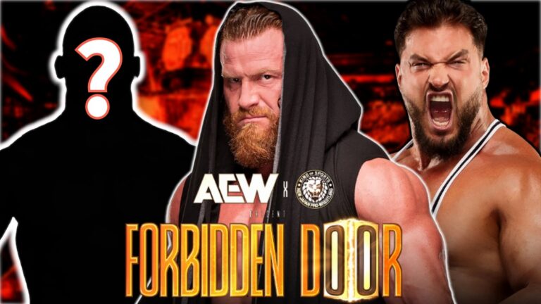 AEW Forbidden Door logo with Wardlow and Buddy Matthews