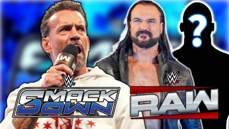 WWE SmackDown and Raw logos with CM Punk and Drew McIntyre