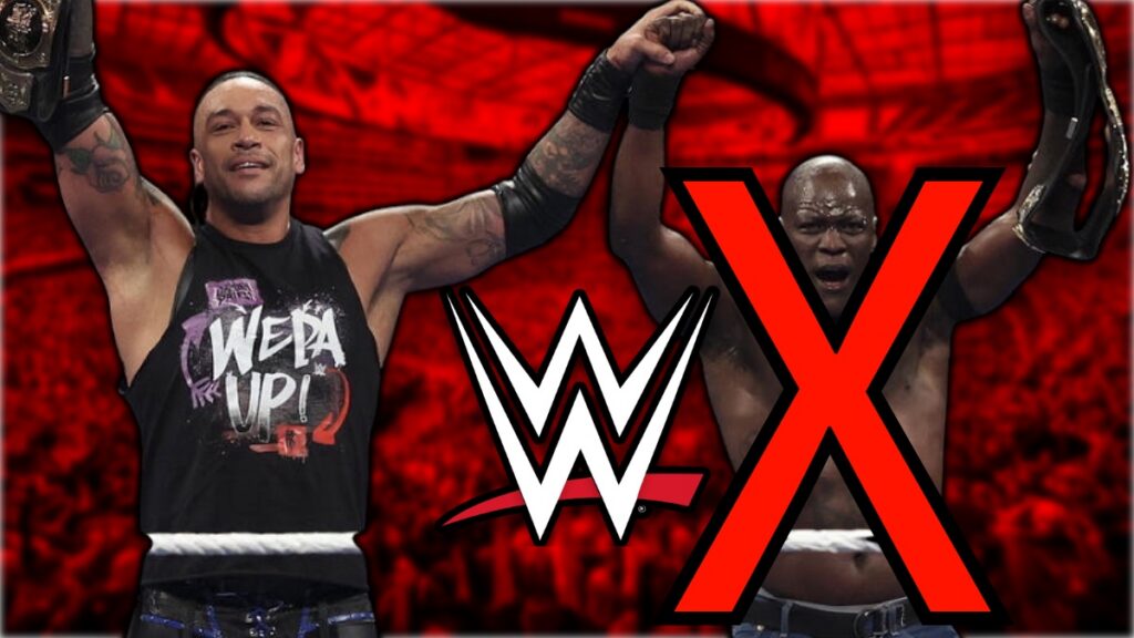 WWE logo with Damian Priest and R-Truth