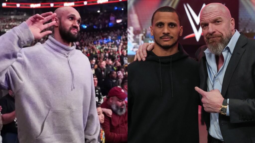 Boston Celtics' Derrick White with Joe Mazzulla and WWE's Triple H