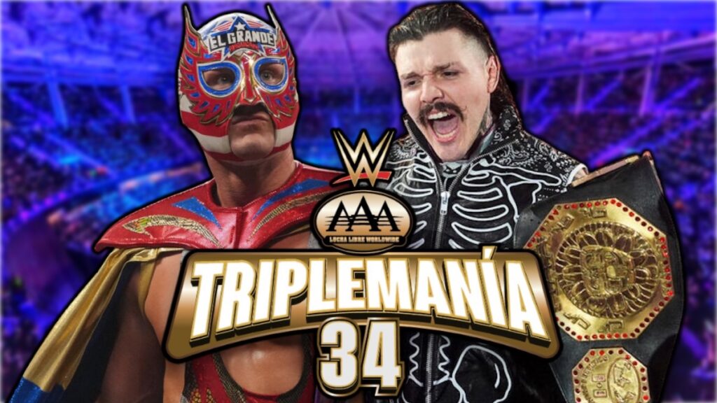 WWE AAA TripleMania 34 logo, El Grande Americano and Dominik Mysterio