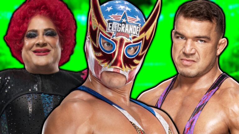WWE stars El Grande Americano, Pimpinela Escarlata and Chad Gable