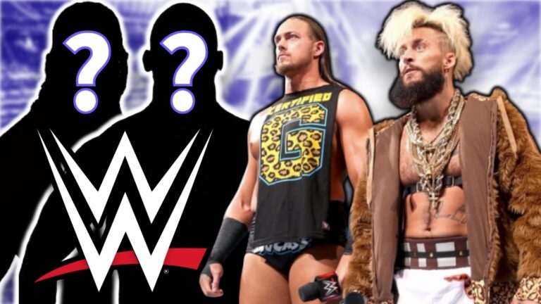 WWE logo with Big Cass (Bill) and Enzo Amore