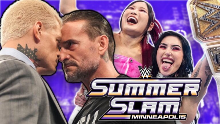 WWE SummerSlam 2026 logo with CM Punk, Cody Rhodes, IYO SKY and Rhea Ripley