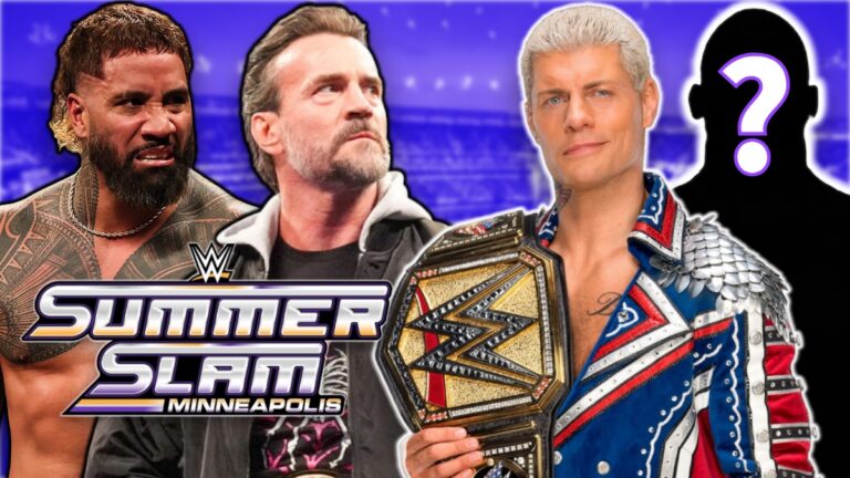 WWE SummerSlam 2026 logo with Jey Uso, CM Punk and Cody Rhodes