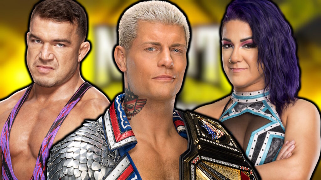 WWE Night of Champions logo, Cody Rhodes, Chad Gable and Bayley