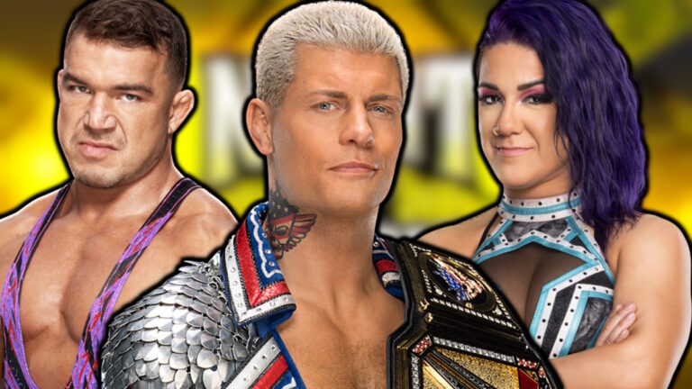 WWE Night of Champions logo, Cody Rhodes, Chad Gable and Bayley