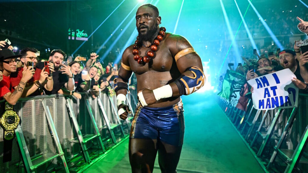Oba Femi struts to the ring on WWE Raw