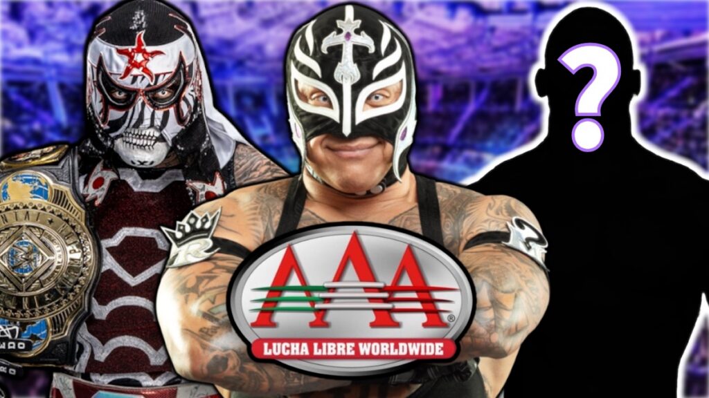 Rey Mysterio, Penta and WWE AAA logo