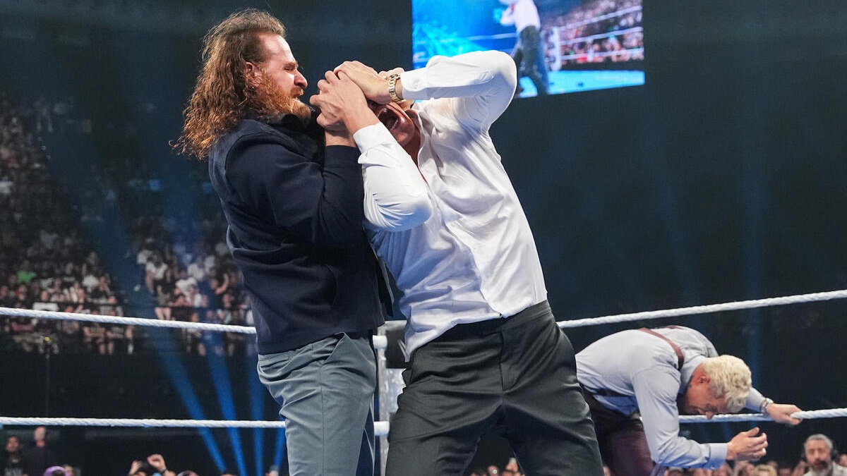 Sami Zayn with GUNTHER and Cody Rhodes on WWE SmackDown