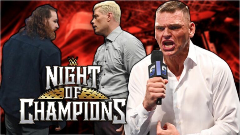 WWE Night of Champions logo with Sami Zayn, Cody Rhodes & GUNTHER