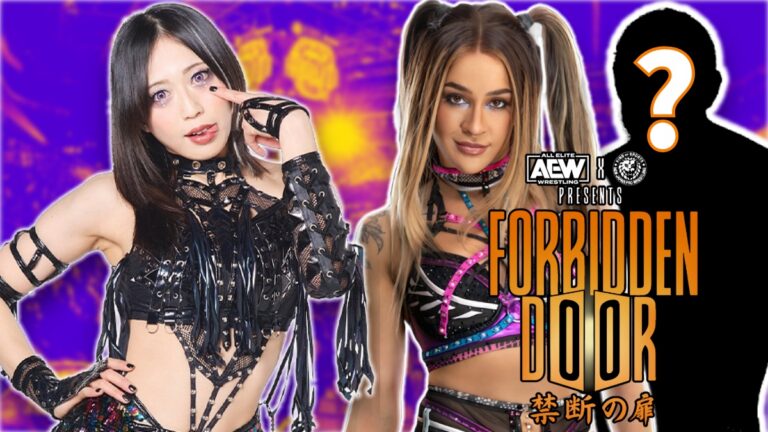 AEW Forbidden Door logo with Saya Kamitani and Charlie (Dakota Kai)
