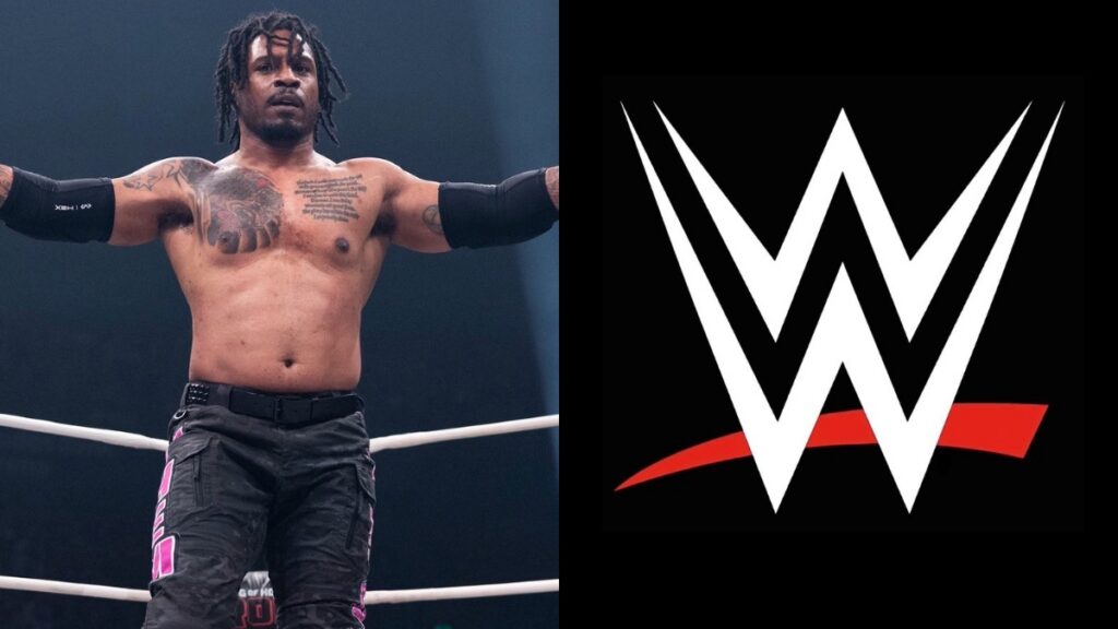 AEW star Shawn Dean next to the WWE logo