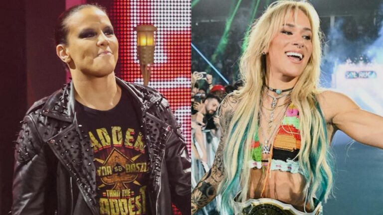 Former WWE star Shayna Baszler next to Women's Intercontinental Champion Sol Ruca