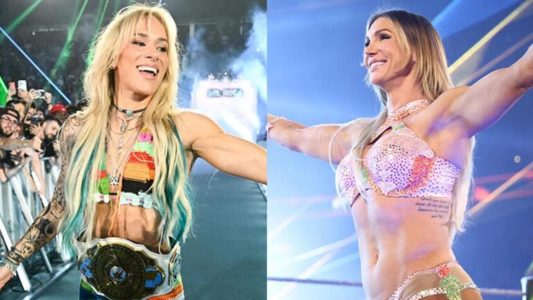 WWE Women's Intercontinental Champion Sol Ruca next to Charlotte Flair