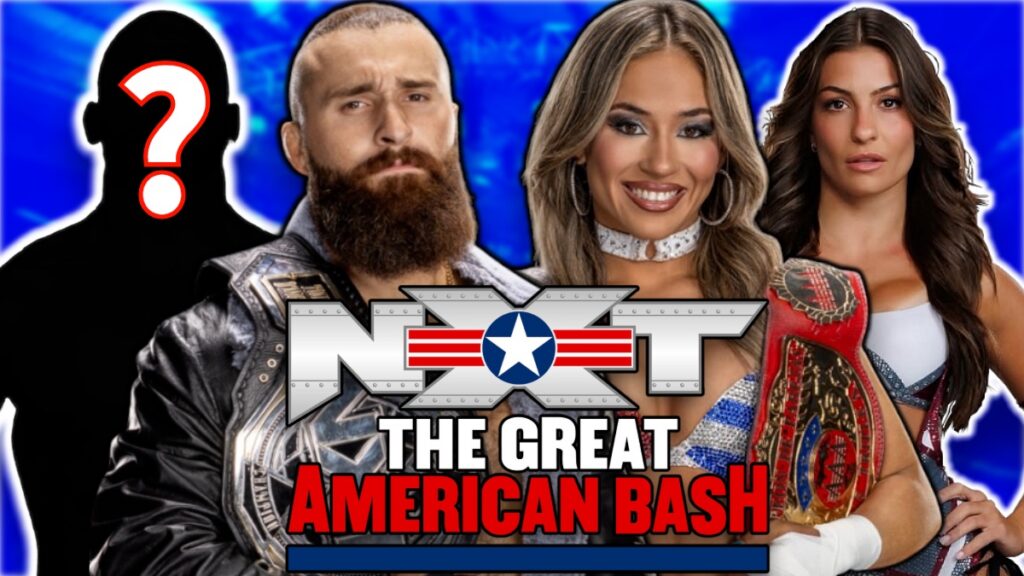 WWE NXT Great American Bash logo with Tony D'Angelo, Lola Vice and Kendal Grey