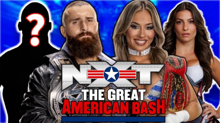 WWE NXT Great American Bash logo with Tony D'Angelo, Lola Vice and Kendal Grey