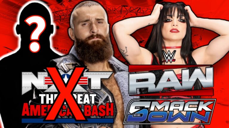 Tony D'Angelo and Tatum Paxley with WWE NXT Great American Bash with Raw and SmackDown logos
